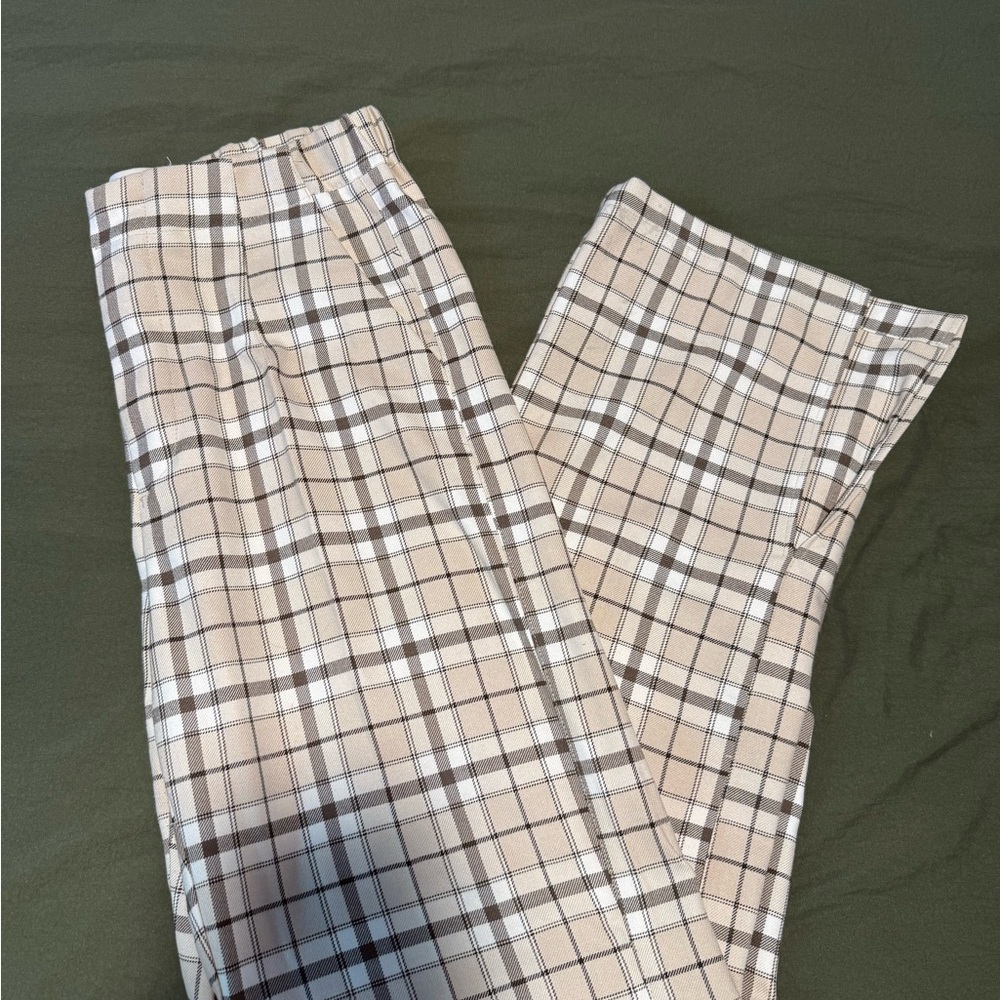 Bershka Men's Plaid Pants - Beige and White